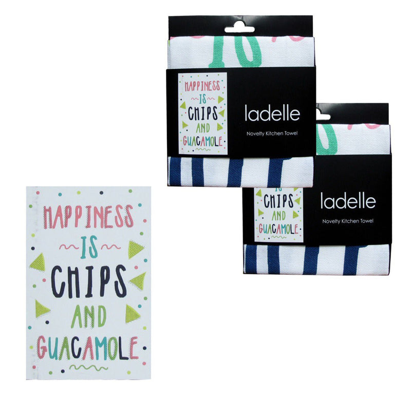 Ladelle Set of 2 Cotton Tea Towels Happiness is Chips and Guacamole Payday Deals