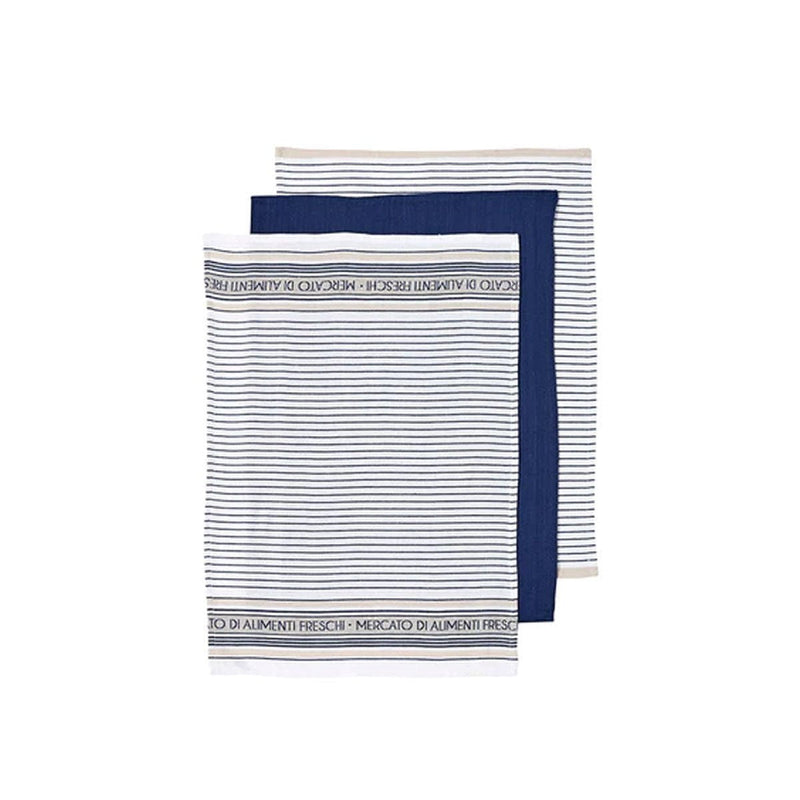 Ladelle Set of 3 Professional Series III Cotton Kitchen Tea Towels Navy 50 x 70 cm Payday Deals