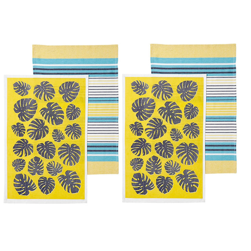 Ladelle Set of 4 Bahamas Kitchen / Cleaning 100% Cotton Tea Towels Yellow Payday Deals