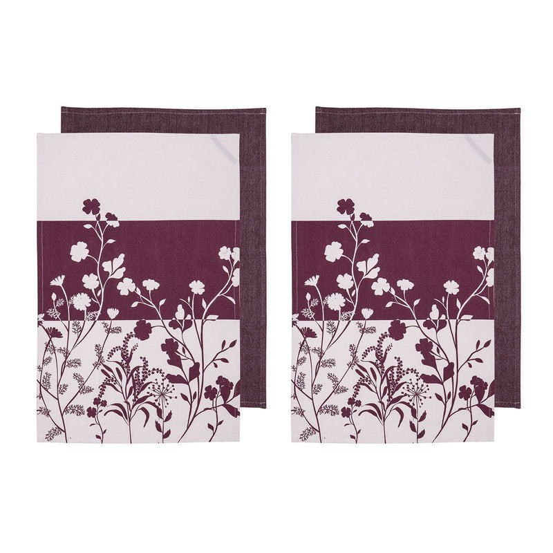 Ladelle Set of 4 Homespun Flower Cotton Kitchen Tea Towels 50 x 70 cm Mulberry Payday Deals