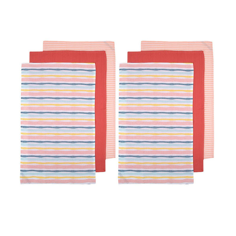 Ladelle Set of 6 Zest Bright Cotton Kitchen Tea Towels 50 x 70 cm Stripes Payday Deals