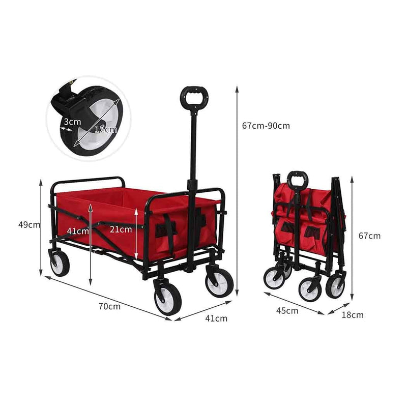 Lambu Garden Trolley Cart Foldable Picnic Wagon Outdoor Camping Trailer Red Payday Deals