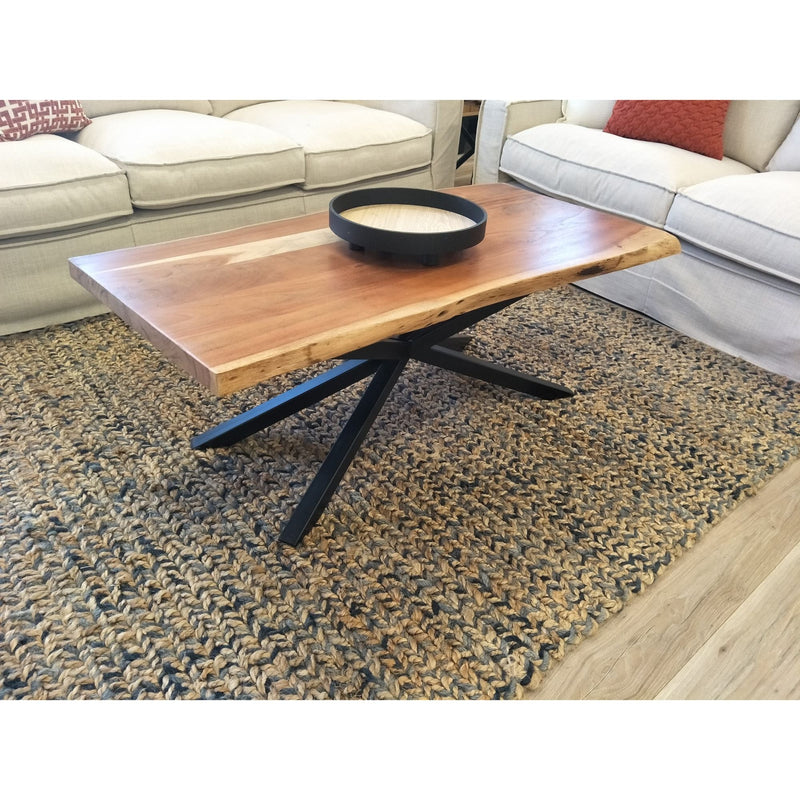 Lantana Coffee Table 130cm Live Edge Solid Acacia Timber Wood Metal Leg -Natural Payday Deals