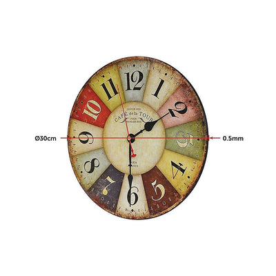 Large Colourful Wall Clock Kitchen  Office Retro Timepiece Payday Deals