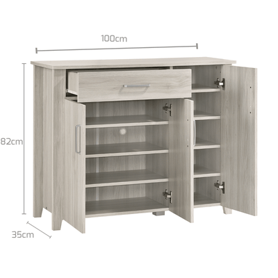 Large Shoe Cabinet With Drawer In White Oak