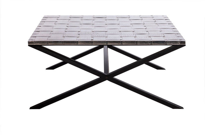 Large Square Black Coffee Table with Stainless Steel Woven Top Payday Deals