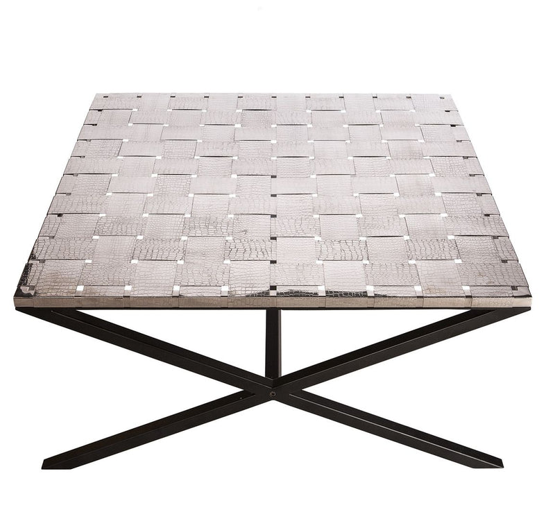 Large Square Black Coffee Table with Stainless Steel Woven Top Payday Deals