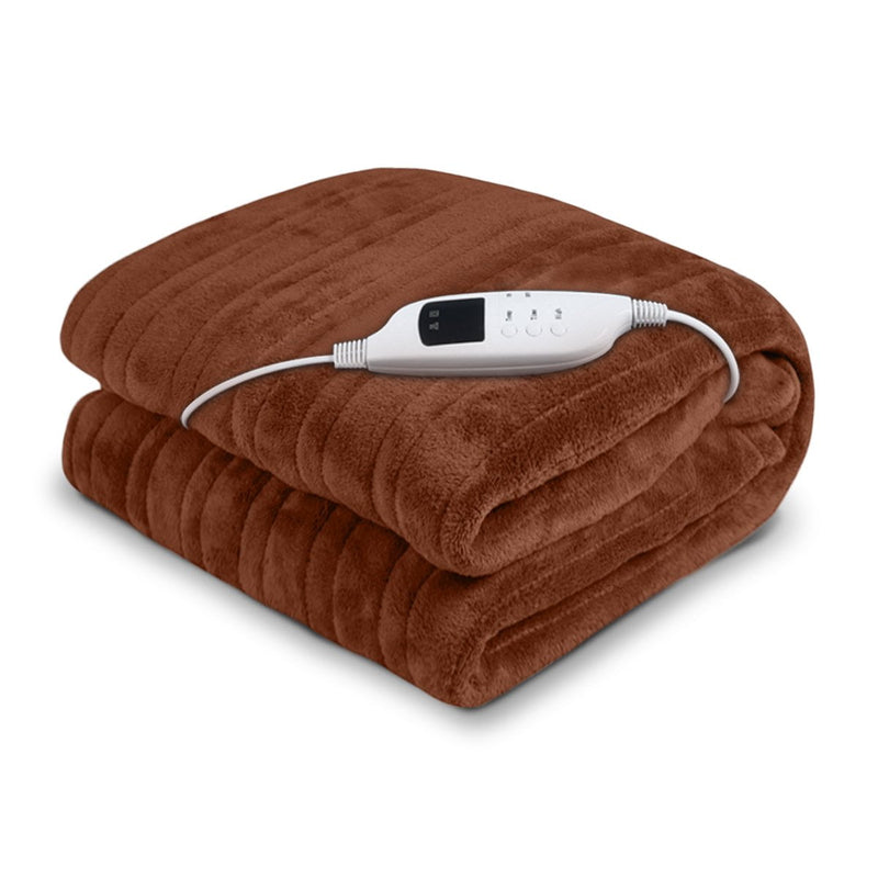 Laura Hill Heated Electric Blanket Throw Rug Coral Warm Fleece Brown Payday Deals