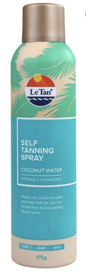 Le Tan Self Tanning Spray Coconut Water Streak Free/Natural Looking Skin 175g