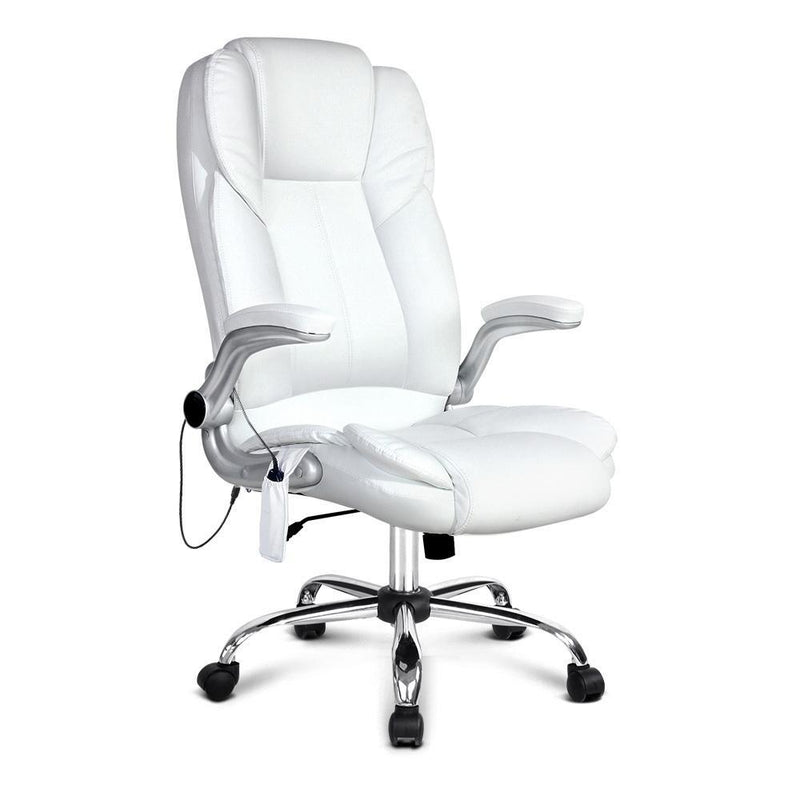 Leather 8 Point Massage Office Chair - White