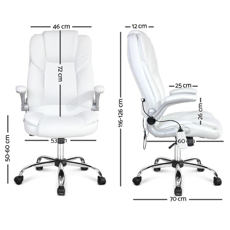 Leather 8 Point Massage Office Chair - White