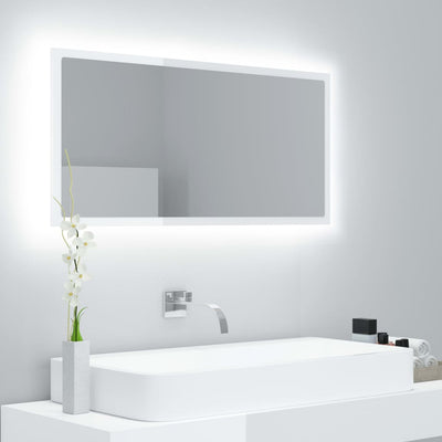 LED Bathroom Mirror High Gloss White 90x8.5x37 cm Chipboard