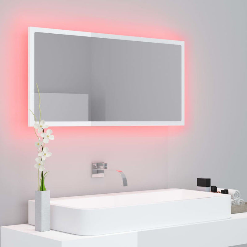 LED Bathroom Mirror High Gloss White 90x8.5x37 cm Chipboard Payday Deals