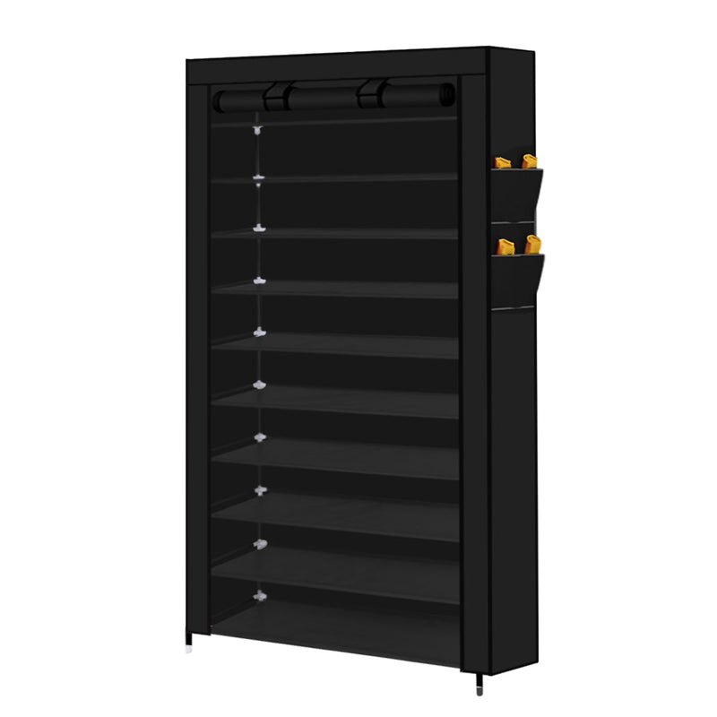 Levede 10 Tier Shoe Rack Portable Storage Cabinet Organiser Wardrobe Black Cover Payday Deals