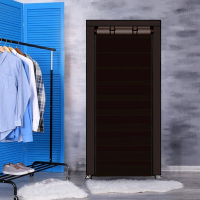 Levede 10 Tier Shoe Rack Portable Storage Cabinet Organiser Wardrobe Brown Cover Payday Deals