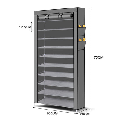 Levede 10 Tier Shoe Rack Portable Storage Cabinet Organiser Wardrobe Grey Cover Payday Deals