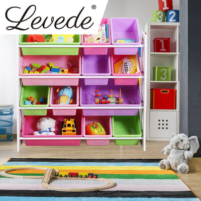Levede 12Bins Kids Toy Box Bookshelf Organiser Display Shelf Storage Rack Drawer Payday Deals
