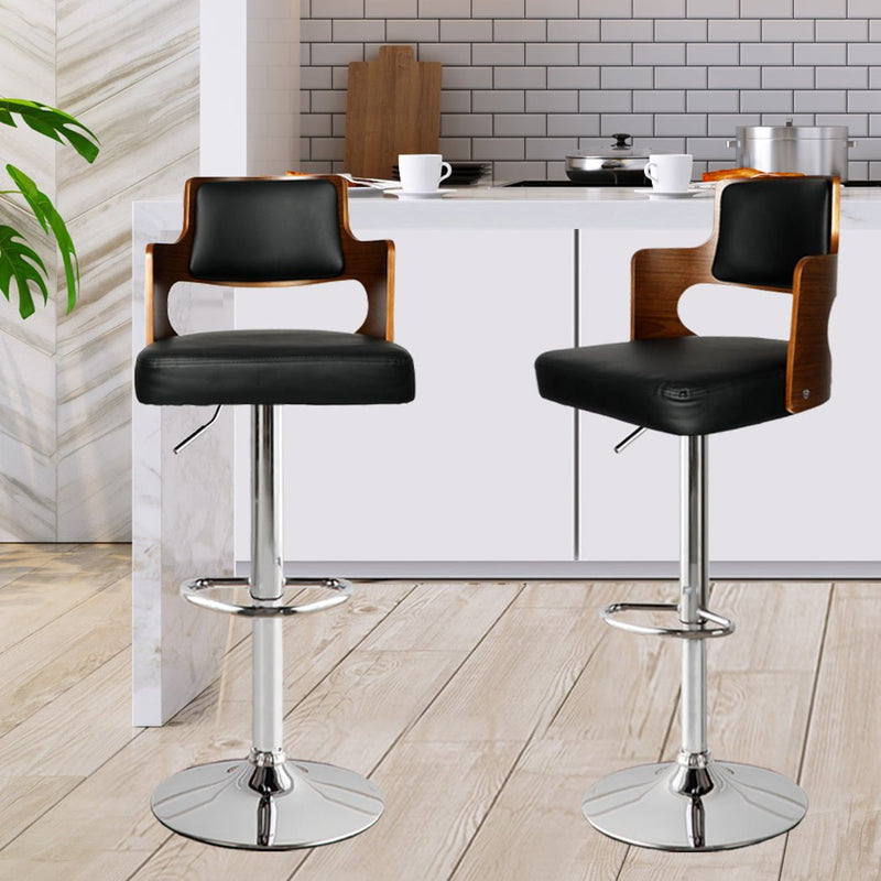 Levede 1x Kitchen Bar Stools Gas Lift Wooden Beech Stool Metal Black Barstools Payday Deals