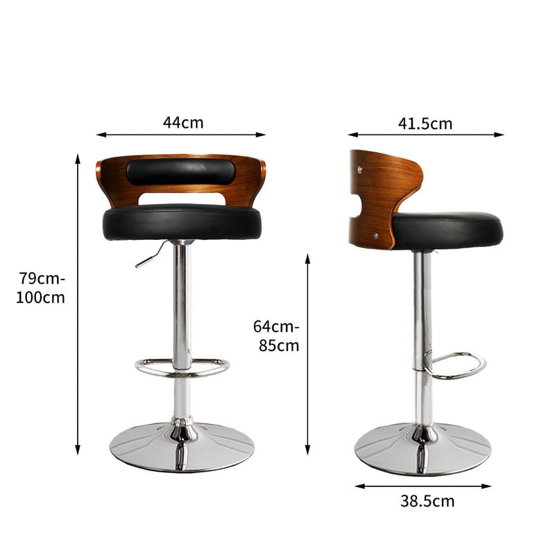 Levede 1x Kitchen Bar Stools Gas Lift Wooden Beech Stool Metal Black Barstools Payday Deals