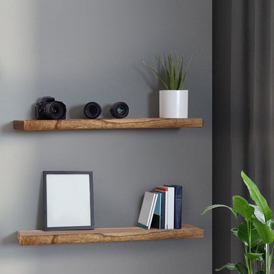 Levede 2 Pcs Floating Shelves Wall Mounted Storage Solid Wood Display Shelf Payday Deals