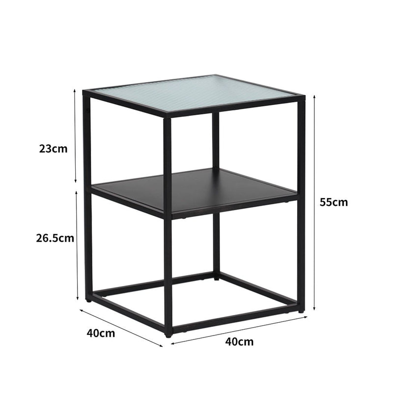 Levede 2-Tier Side Table Open Design Steel Home Shelf Safety Glass End Table Payday Deals