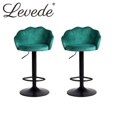 Levede 2x Bar Stools Kitchen Gas Lift Stool Chair Swivel Barstools Velvet Green Payday Deals