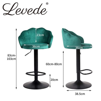 Levede 2x Bar Stools Kitchen Gas Lift Stool Chair Swivel Barstools Velvet Green Payday Deals