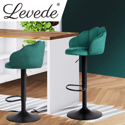 Levede 2x Bar Stools Kitchen Gas Lift Stool Chair Swivel Barstools Velvet Green Payday Deals