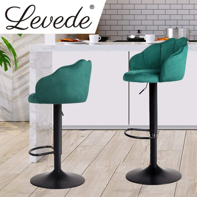 Levede 2x Bar Stools Kitchen Gas Lift Stool Chair Swivel Barstools Velvet Green Payday Deals