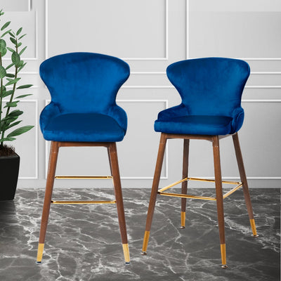 Levede 2x Bar Stools Kitchen Stool Chairs Velvet Swivel Barstools Luxury Blue Payday Deals