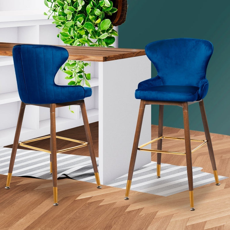 Levede 2x Bar Stools Kitchen Stool Chairs Velvet Swivel Barstools Luxury Blue Payday Deals