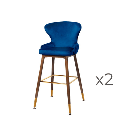 Levede 2x Bar Stools Kitchen Stool Chairs Velvet Swivel Barstools Luxury Blue