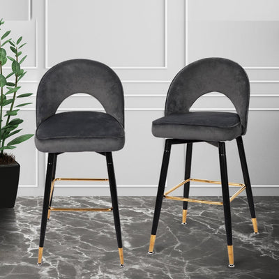 Levede 2x Bar Stools Kitchen Stool Chairs Velvet Swivel Barstools Luxury Grey Payday Deals