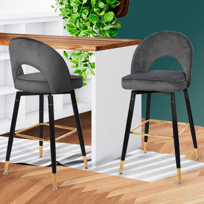 Levede 2x Bar Stools Kitchen Stool Chairs Velvet Swivel Barstools Luxury Grey Payday Deals