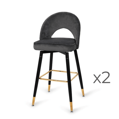 Levede 2x Bar Stools Kitchen Stool Chairs Velvet Swivel Barstools Luxury Grey