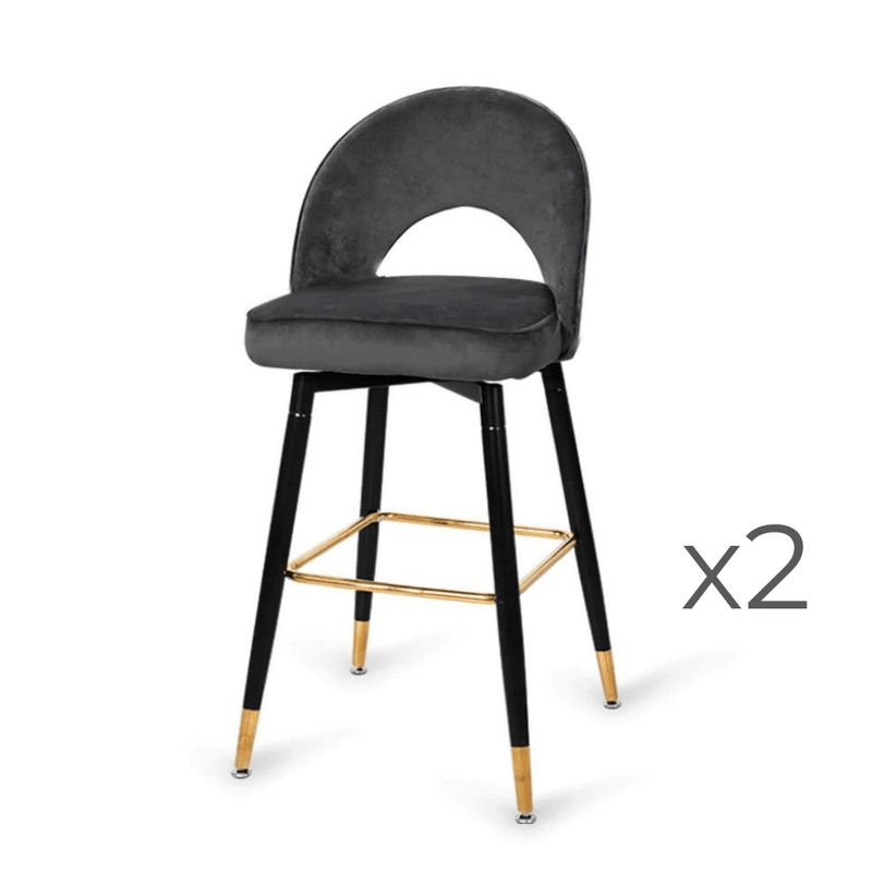 Levede 2x Bar Stools Kitchen Stool Chairs Velvet Swivel Barstools Luxury Grey Payday Deals