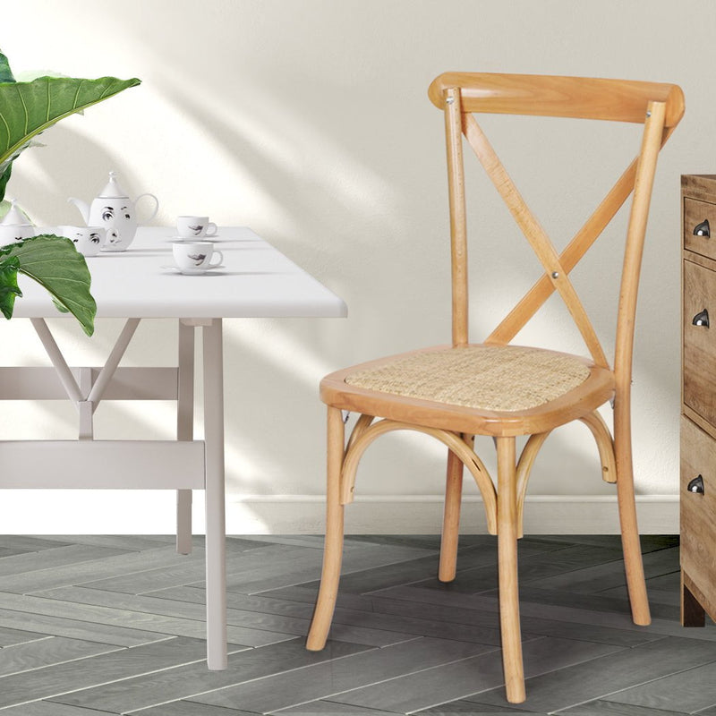 Levede 2x Dining Chairs Kitchen Table Chair Natural Wood Rattan Seat Cafe Lounge Payday Deals