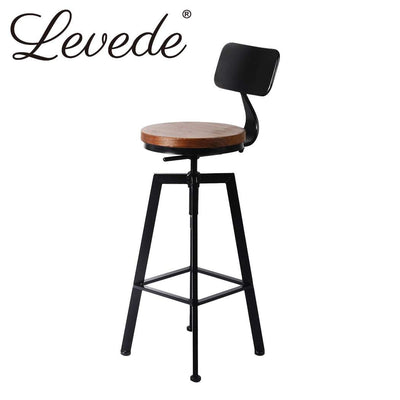 Levede 2x Industrial Bar Stools Chairs Kitchen Stool Wooden Barstools Swivel Payday Deals