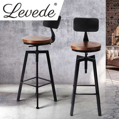 Levede 2x Industrial Bar Stools Chairs Kitchen Stool Wooden Barstools Swivel Payday Deals