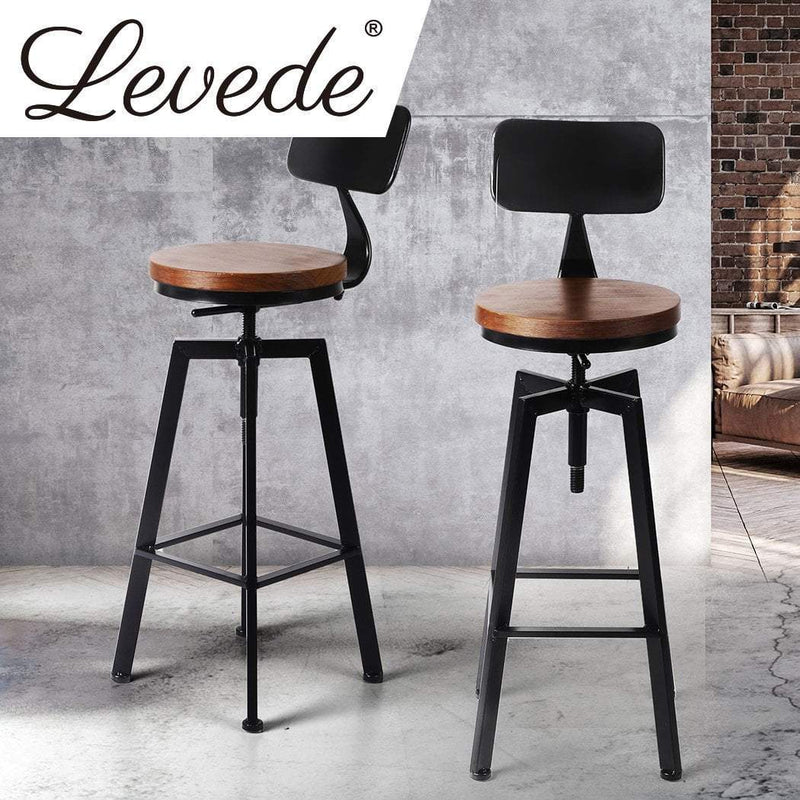 Levede 2x Industrial Bar Stools Chairs Kitchen Stool Wooden Barstools Swivel Payday Deals