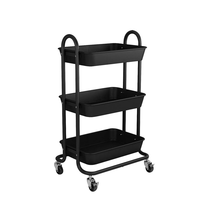 Levede 3 Tiers Kitchen Storage Trolley Cart Steel Rack Shelf Organiser Black Payday Deals