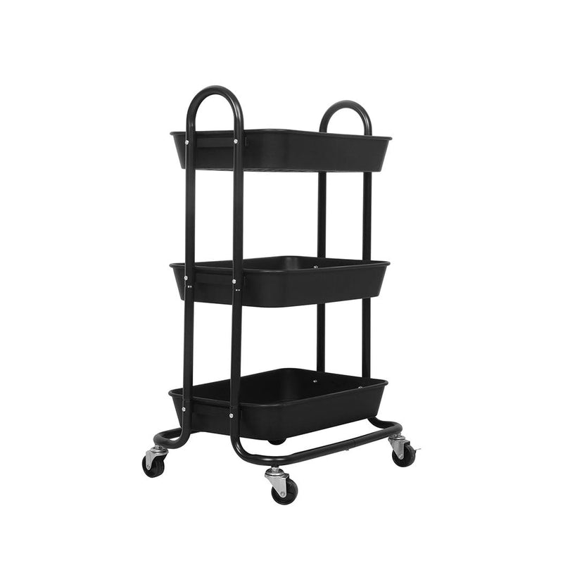 Levede 3 Tiers Kitchen Storage Trolley Cart Steel Rack Shelf Organiser Black Payday Deals