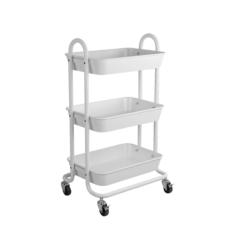 Levede 3 Tiers Kitchen Storage Trolley Cart Steel Rack Shelf Organiser White Payday Deals