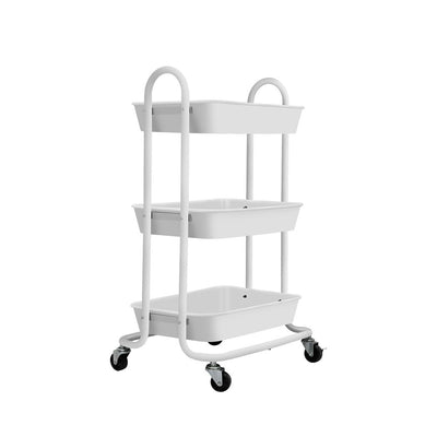 Levede 3 Tiers Kitchen Storage Trolley Cart Steel Rack Shelf Organiser White Payday Deals