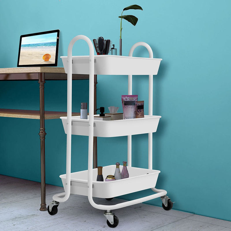 Levede 3 Tiers Kitchen Storage Trolley Cart Steel Rack Shelf Organiser White Payday Deals