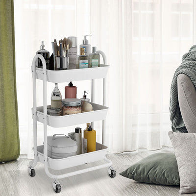 Levede 3 Tiers Kitchen Storage Trolley Cart Steel Rack Shelf Organiser White Payday Deals