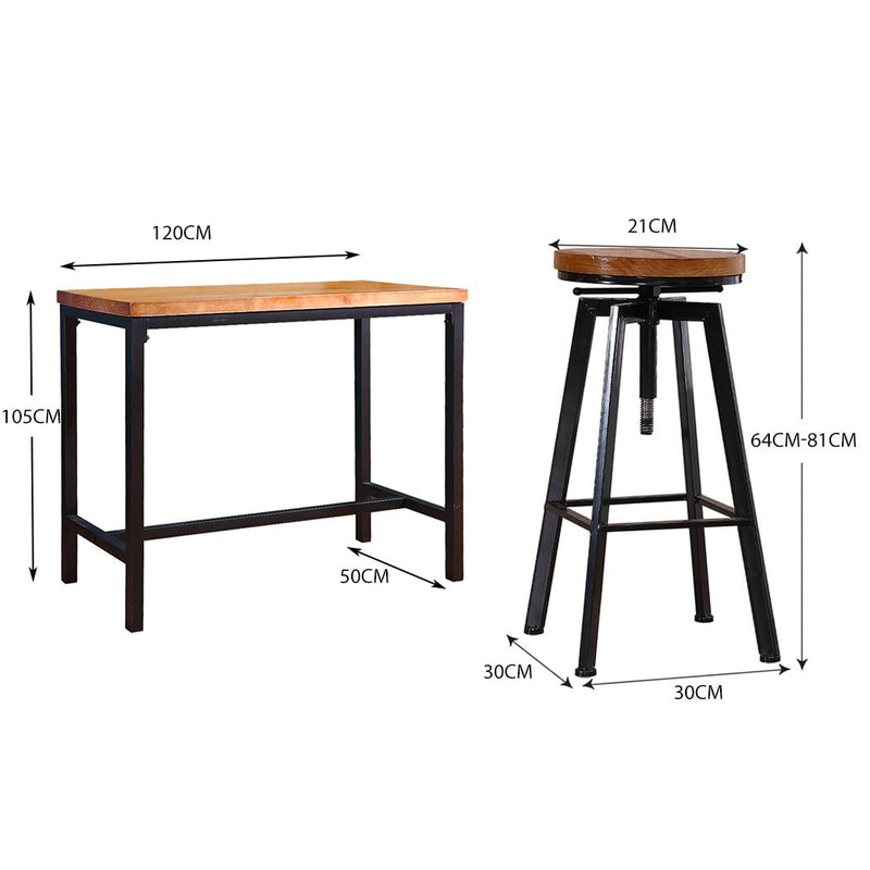 Levede 3pc Industrial Pub Table Bar Stools Wood Chair Set Home Kitchen Furniture Payday Deals