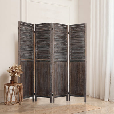 Levede 4 Panel Room Divider Folding Screen Privacy Dividers Stand Wood Brown Payday Deals