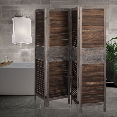 Levede 4 Panel Room Divider Folding Screen Privacy Dividers Stand Wood Brown Payday Deals