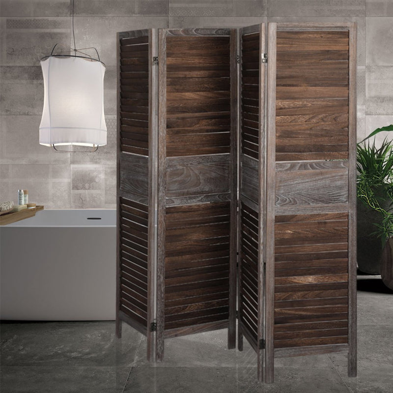 Levede 4 Panel Room Divider Folding Screen Privacy Dividers Stand Wood Brown Payday Deals